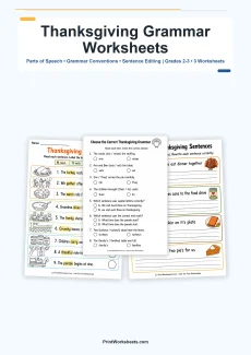 Thanksgiving Worksheets Worksheet - Thanksgiving Grammar Worksheets for Grades 2-3 | Free Printable