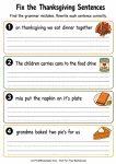 Fix the Thanksgiving Sentences printable worksheet