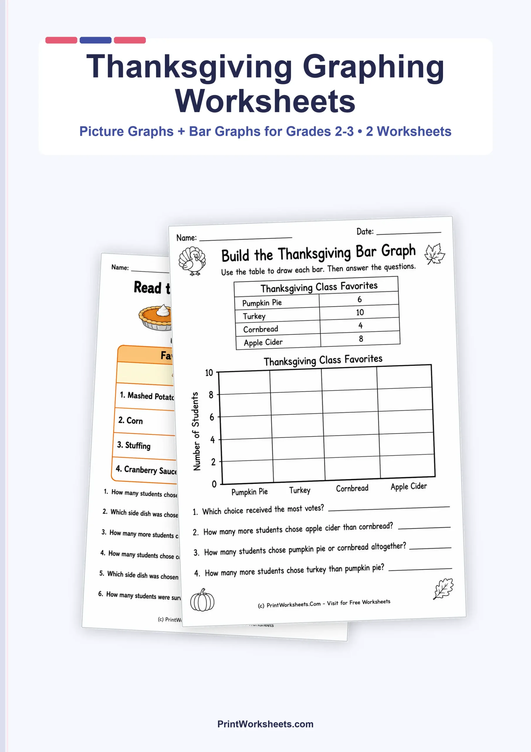 Thanksgiving Worksheets Worksheet - Thanksgiving Graphing and Data Worksheets for Grades 2-3 | Free Printable