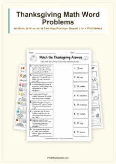 Thanksgiving Worksheets Worksheet - Thanksgiving Math Word Problems Worksheets for Grades 2-3 | Free Printable