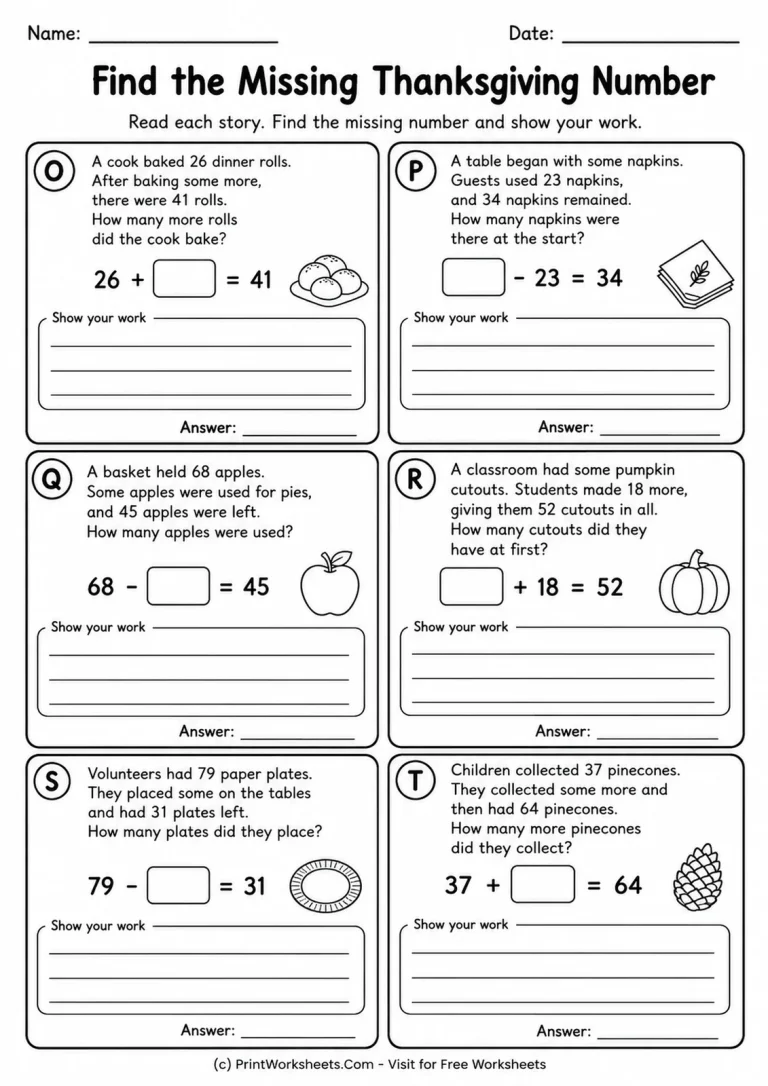 Find the Missing Thanksgiving Number Find the Missing Thanksgiving Number printable worksheet
