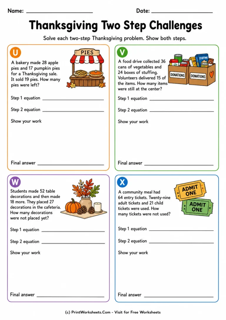 Thanksgiving Two Step Challenges Thanksgiving Two Step Challenges printable worksheet