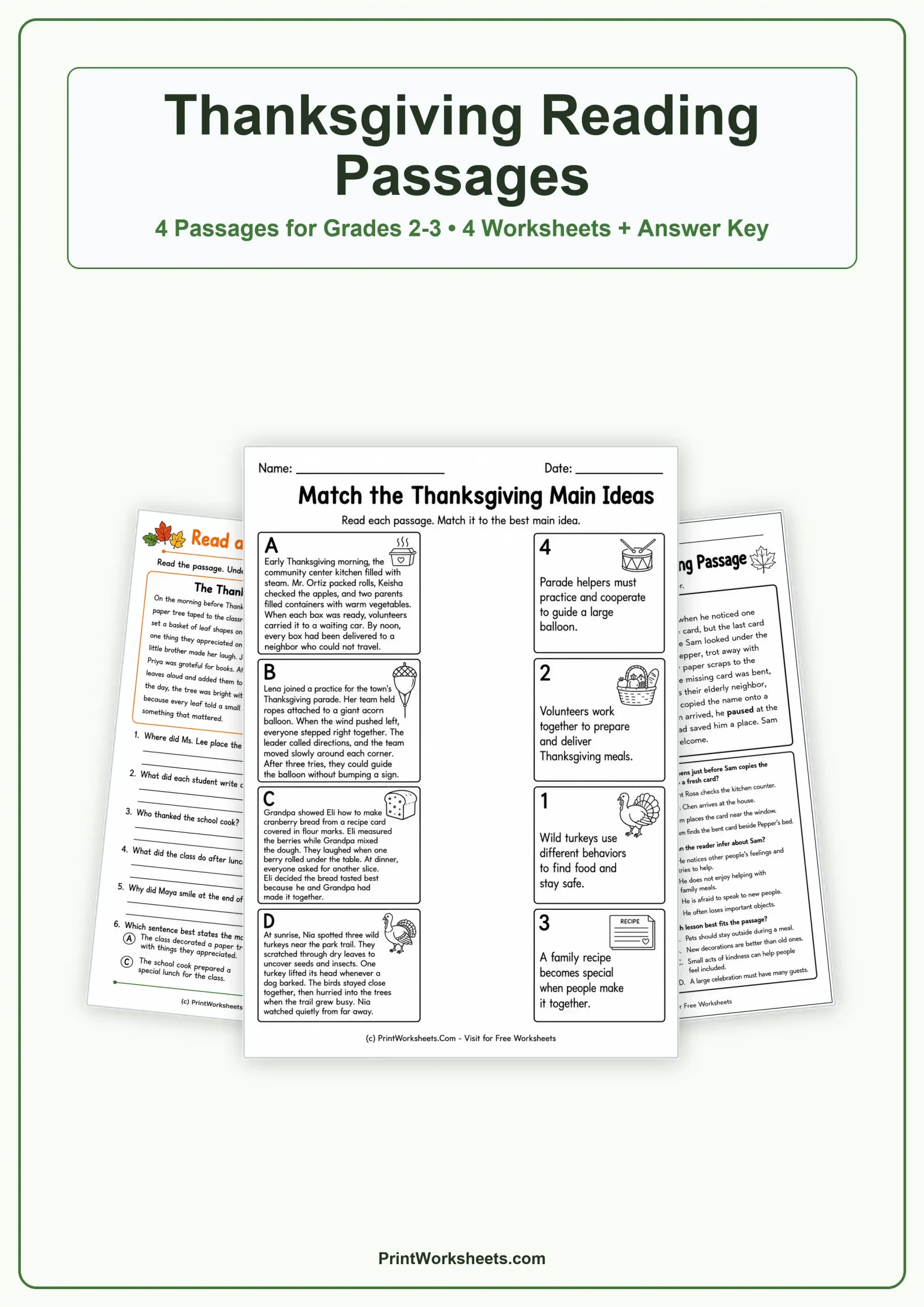 Thanksgiving Worksheets Worksheet - Thanksgiving Reading Comprehension Passages for Grades 2-3 | Free Printable