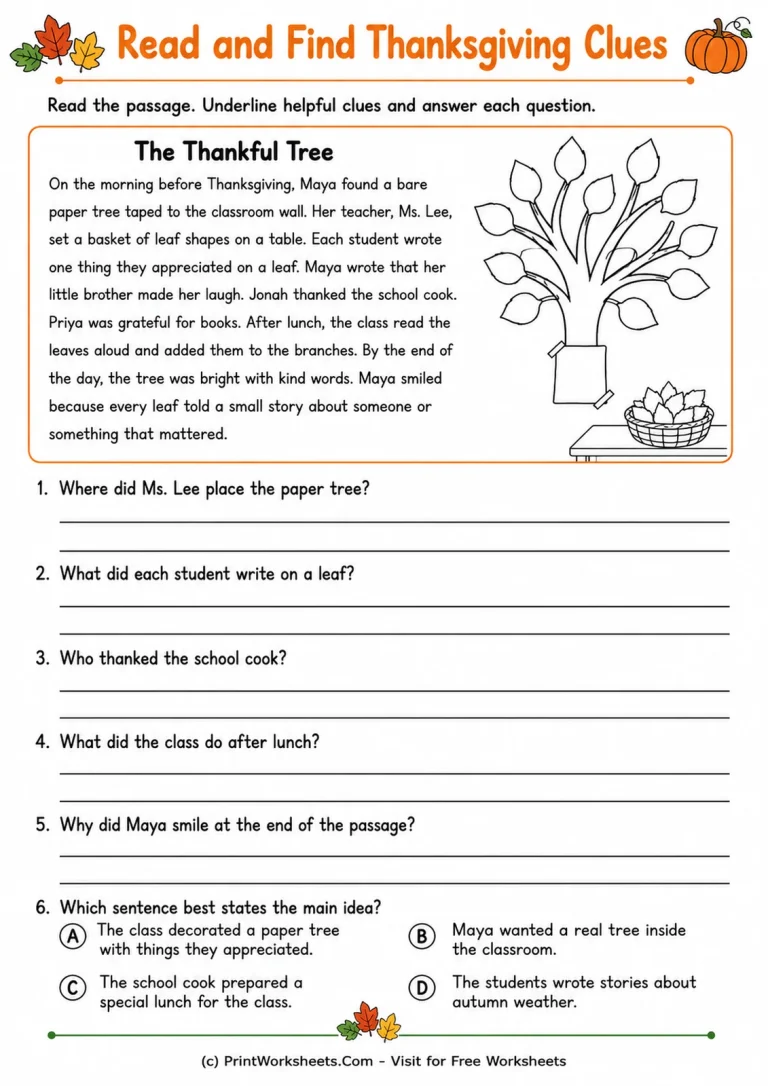 Read and Find Thanksgiving Clues Read and Find Thanksgiving Clues printable worksheet