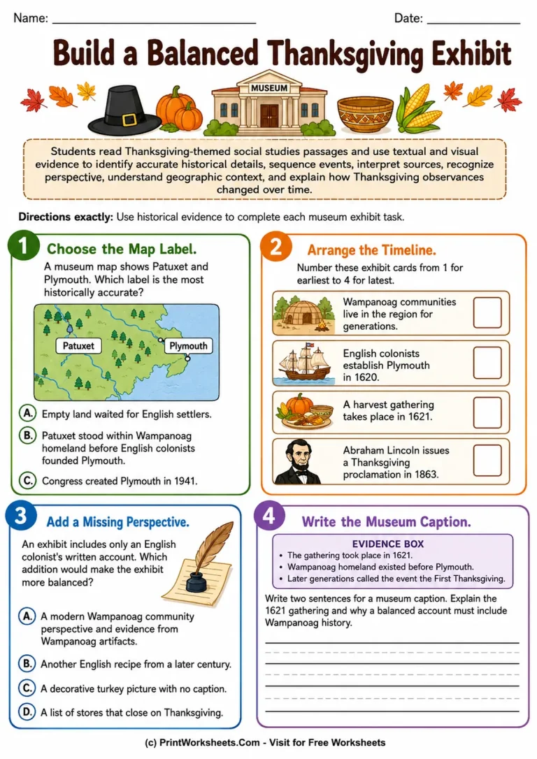 Build a Balanced Thanksgiving Exhibit printable worksheet