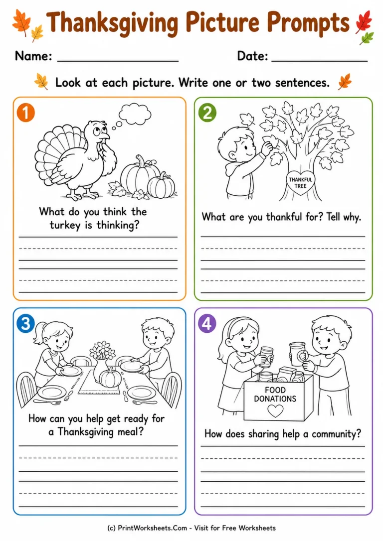 Thanksgiving Picture Prompts Thanksgiving Picture Prompts printable worksheet