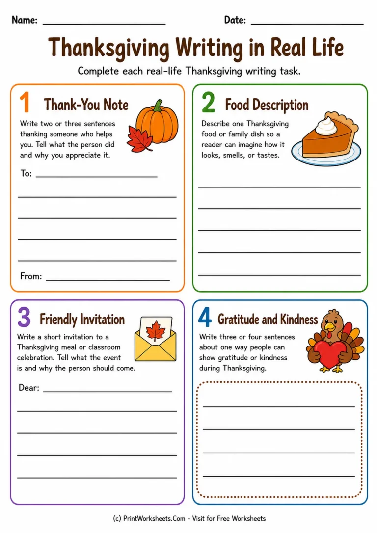 Thanksgiving Writing in Real Life Thanksgiving Writing in Real Life printable worksheet