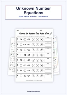 Algebraic Thinking Worksheets Worksheet - Unknown Number Equations Worksheets for Grade 3 – Free Printable PDF | Free Printable
