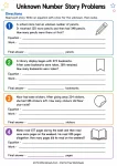 Unknown Number Story Problems printable worksheet