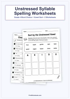 Spelling Worksheets Worksheet - Unstressed Syllable Spelling Worksheets for Grade 4 – Free Printable PDF | Free Printable