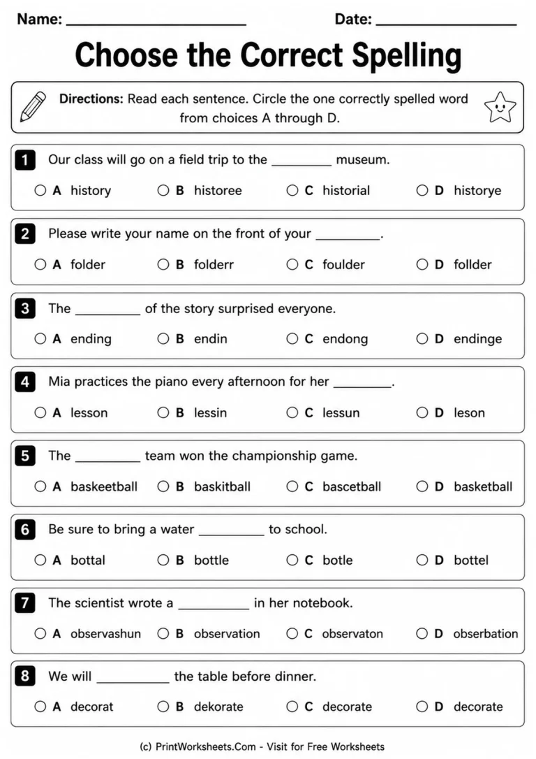 Choose the Correct Spelling Choose the Correct Spelling printable worksheet