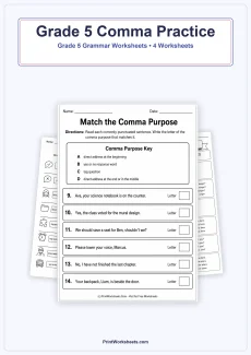 Grammar Worksheets Worksheet - Use of Commas to Set Off Elements Worksheets for Grade 5 – Free Printable PDF | Free Printable