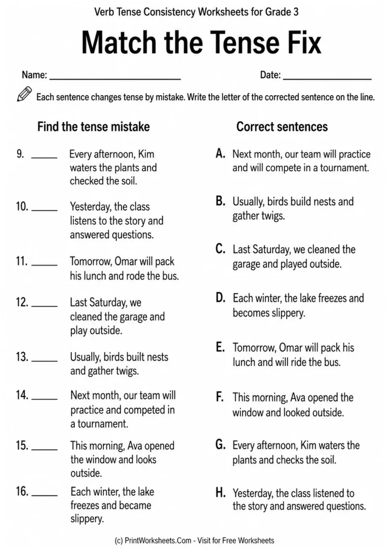 Match the Tense Fix Match the Tense Fix printable worksheet