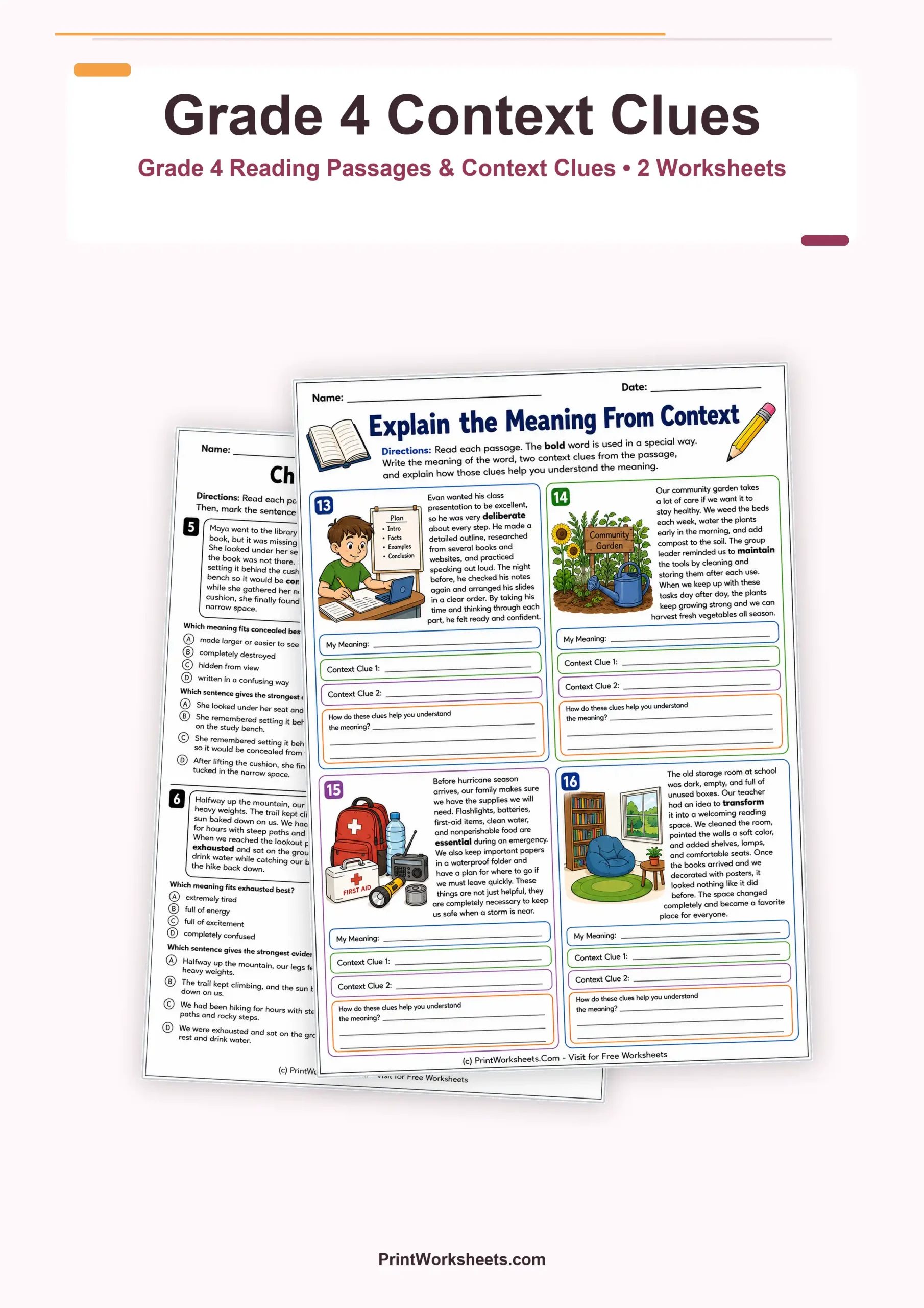 Reading Comprehension Worksheet - Vocabulary in Context Reading Passages for Grade 4 – Free Printable PDF | Free Printable