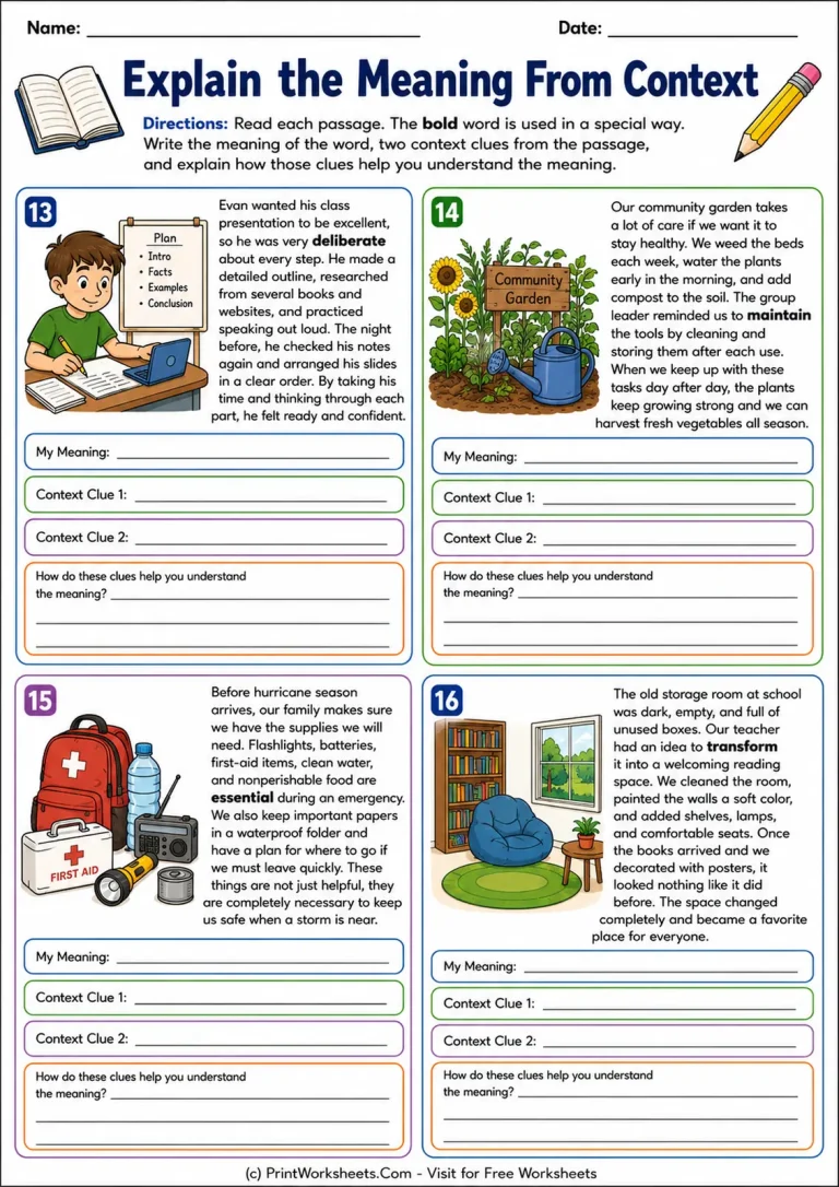 Explain the Meaning From Context Explain the Meaning From Context printable worksheet
