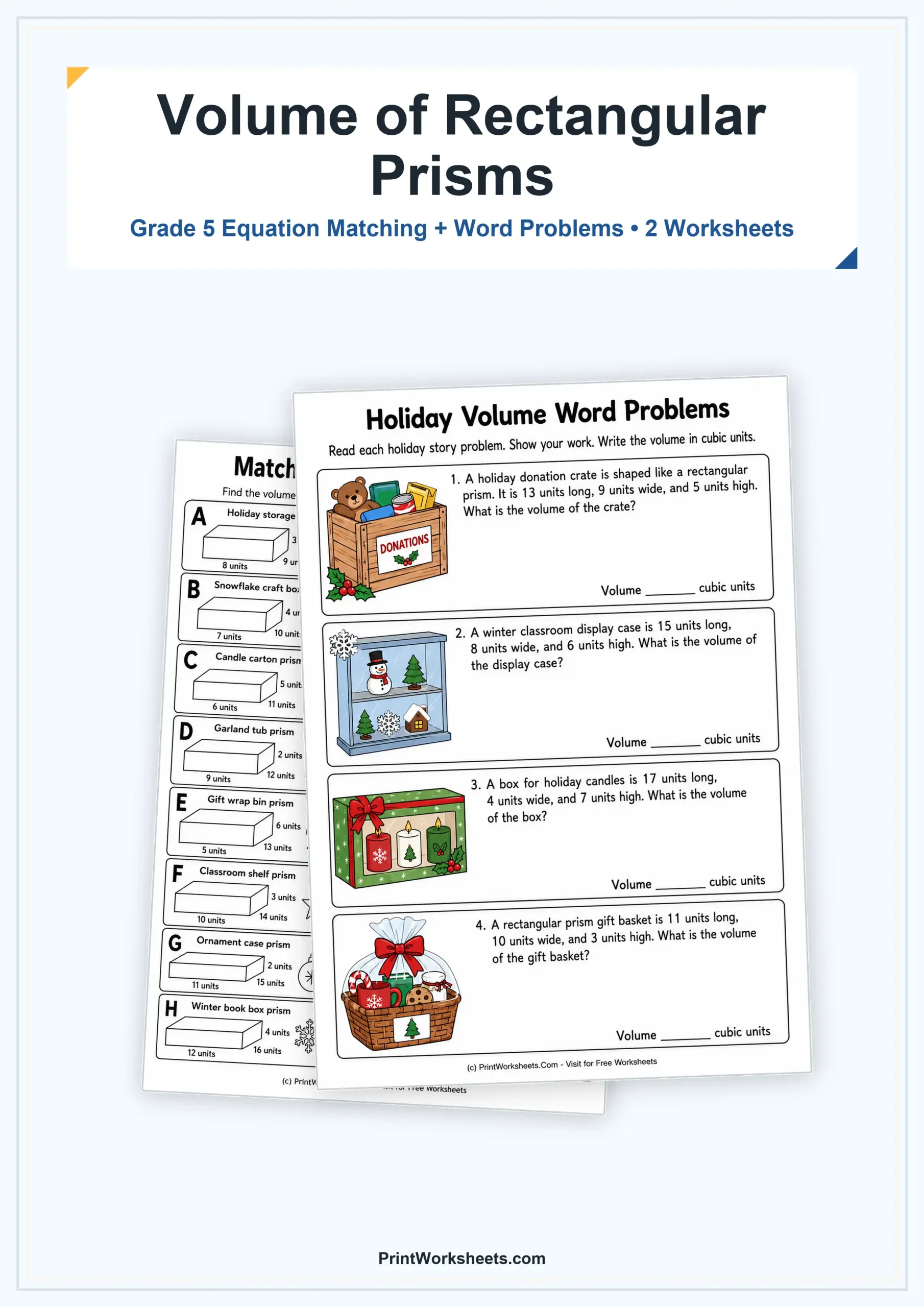 Geometry Worksheets Worksheet - Volume of Rectangular Prisms Worksheets for Grade 5 | Free Printable