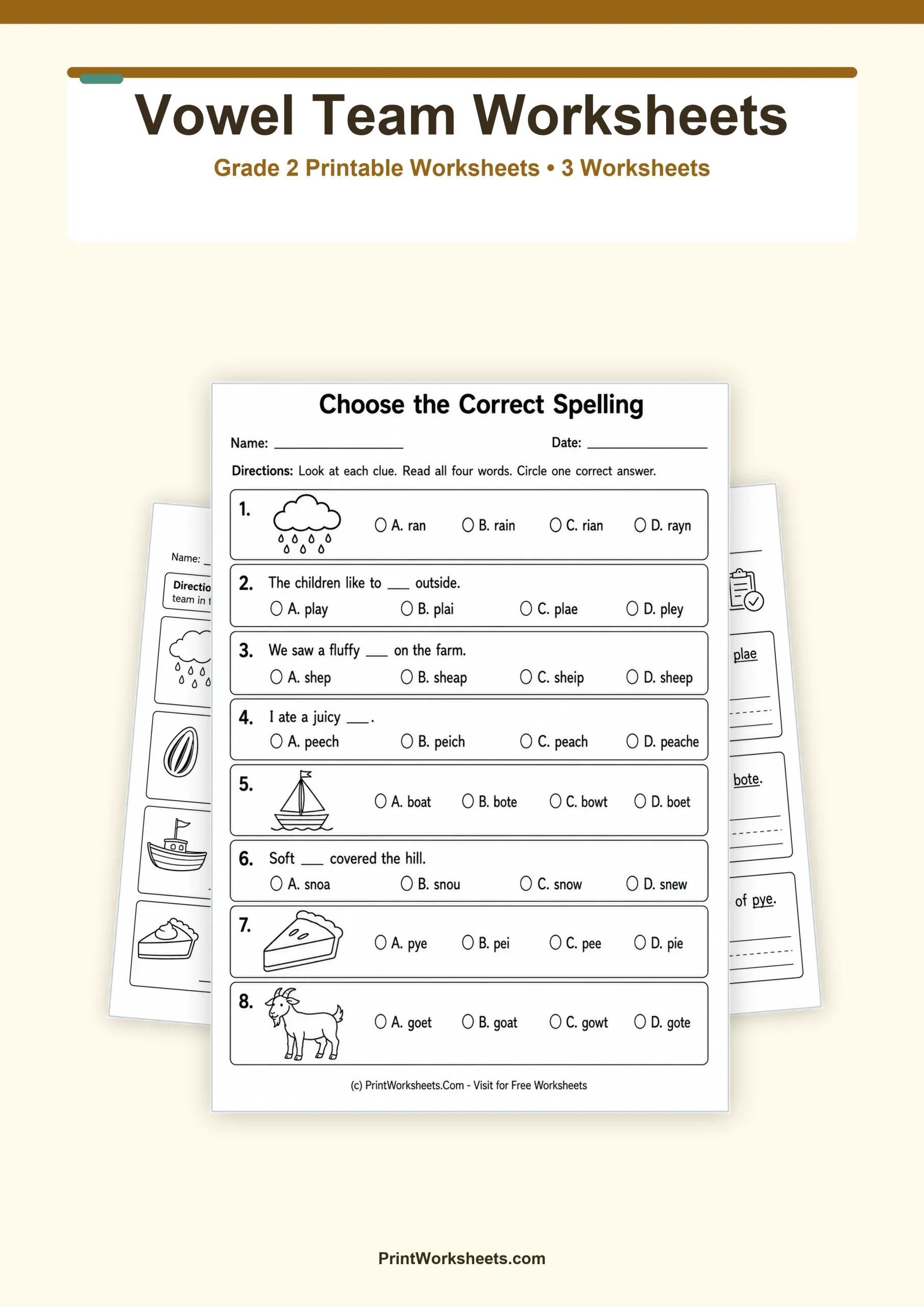 Spelling Worksheets Worksheet - Vowel Team Spelling Patterns Worksheets for Grade 2 – Free Printable PDF | Free Printable