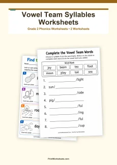 Phonics Worksheets Worksheet - Vowel Team Syllables Worksheets for Grade 2 – Free Printable PDF | Free Printable
