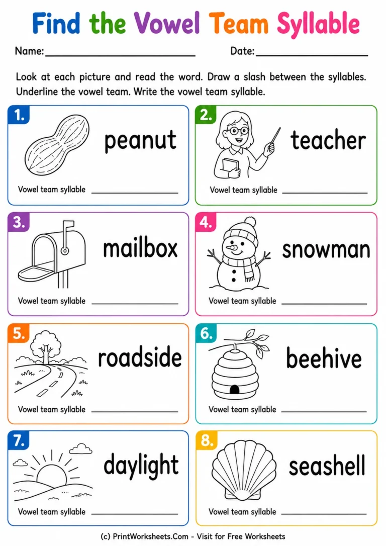 Find the Vowel Team Syllable Find the Vowel Team Syllable printable worksheet