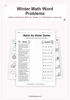 Winter Worksheets Worksheet - Winter Math Word Problems Worksheets for Grades 1-3 – Free Printable PDF | Free Printable
