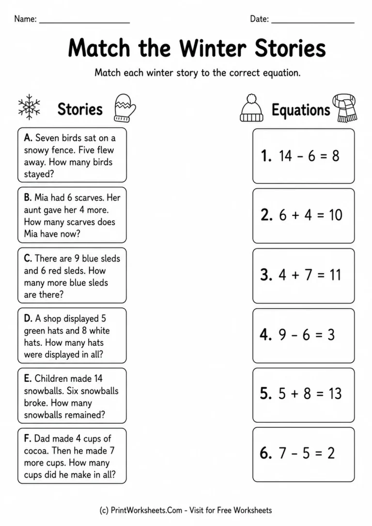 Match the Winter Stories Match the Winter Stories printable worksheet