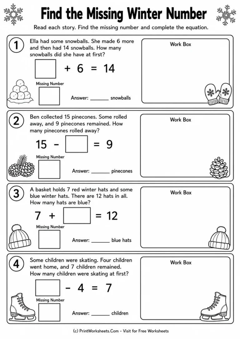 Find the Missing Winter Number Find the Missing Winter Number printable worksheet