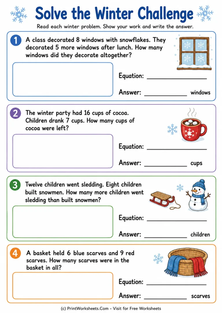 Solve the Winter Challenge Solve the Winter Challenge printable worksheet