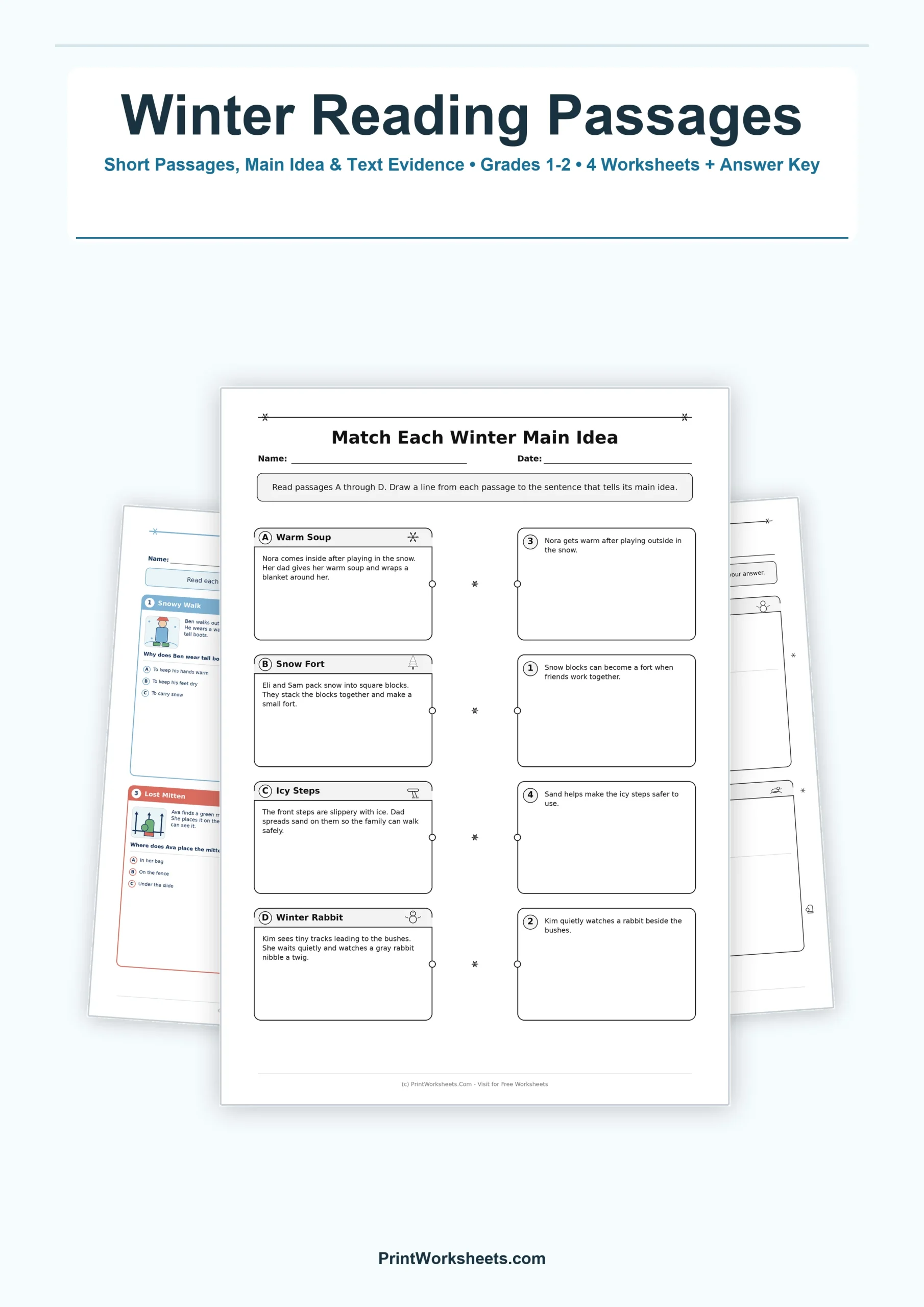 Winter Worksheets Worksheet - Winter Reading Comprehension Passages for Grades 1-2 | Free Printable