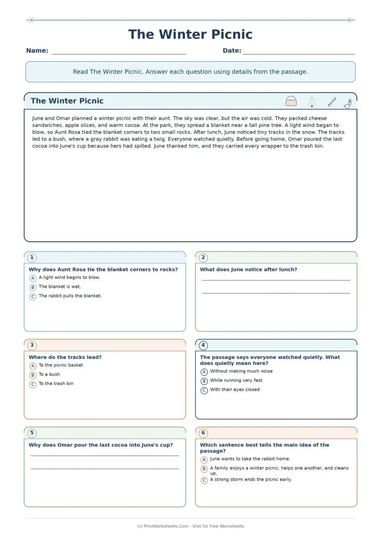 The Winter Picnic printable worksheet