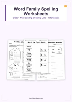 Spelling Worksheets Worksheet - Word Family Spelling Lists Worksheets for Grade 1 – Free Printable PDF | Free Printable