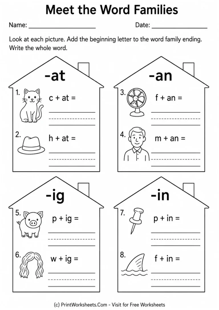 Meet the Word Families Meet the Word Families printable worksheet