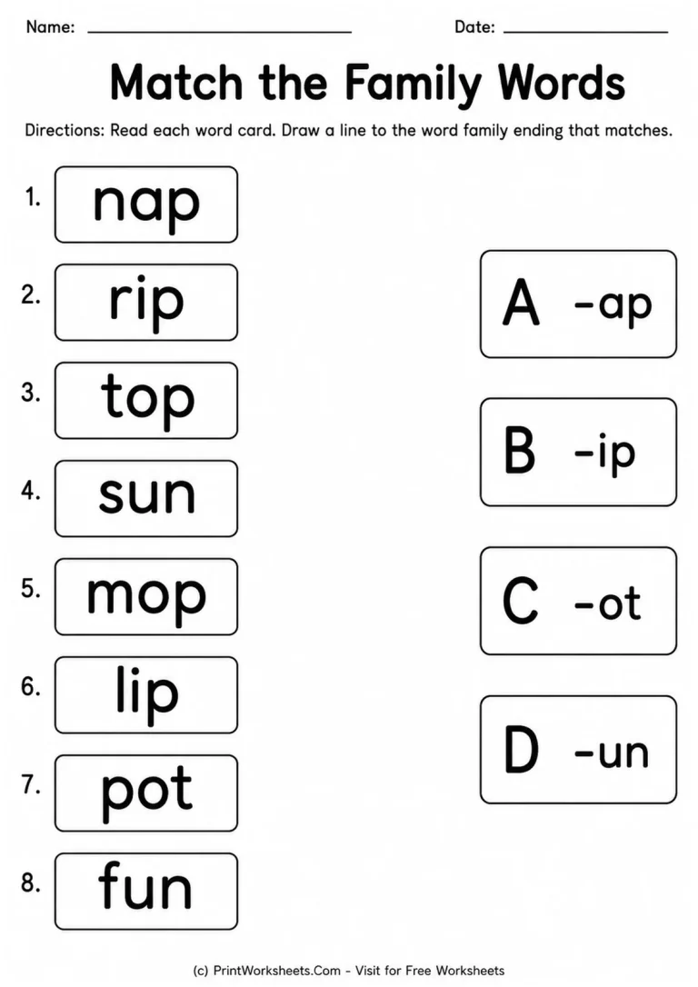 Match the Family Words Match the Family Words printable worksheet