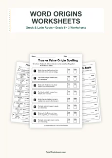 Spelling Worksheets Worksheet - Word Origins and Spelling Patterns Worksheets for Grade 5 – Free Printable PDF | Free Printable