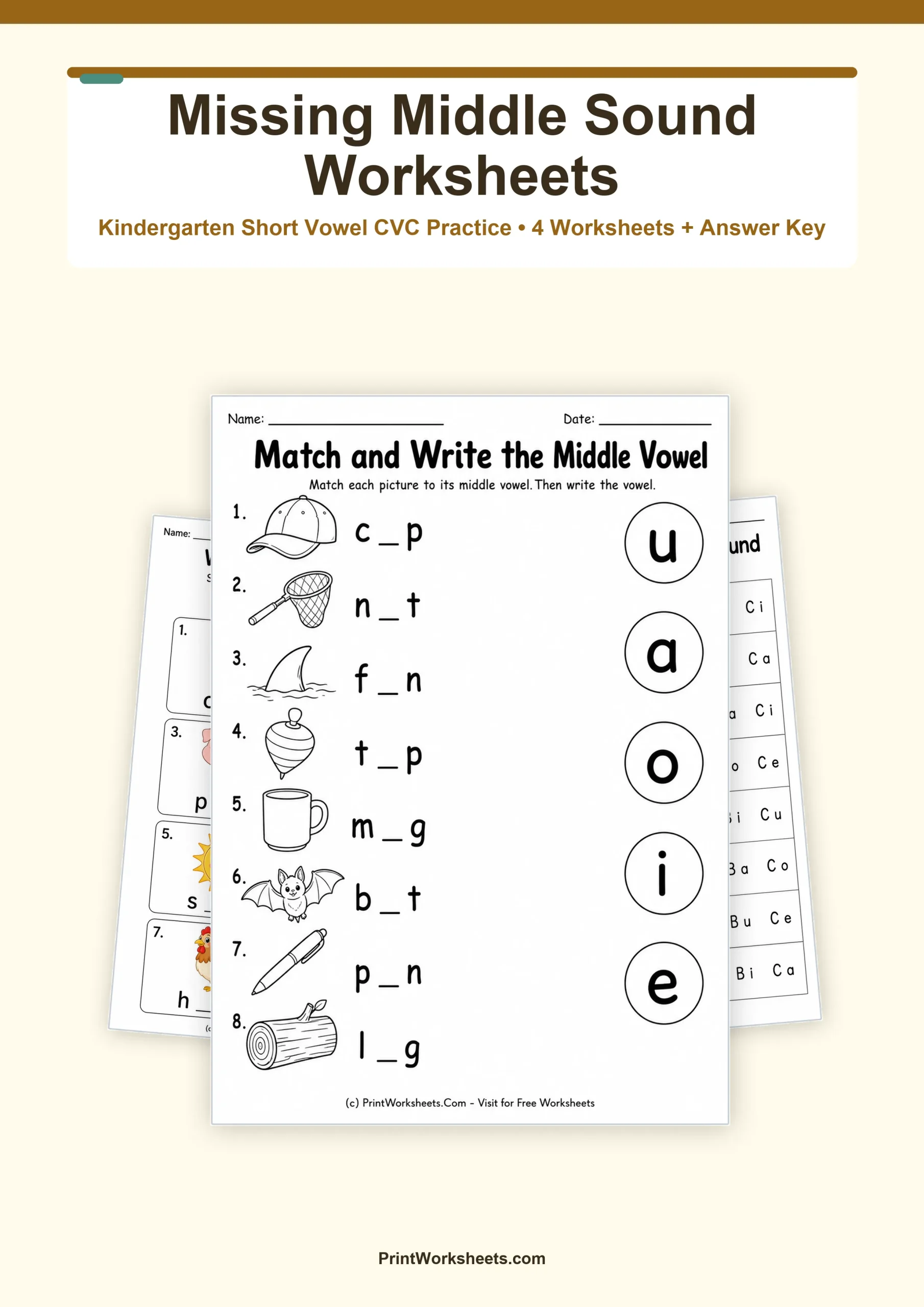 Phonics Worksheets Worksheet - Write the Missing Middle Sound Worksheets for Kindergarten – Free Printable PDF | Free Printable