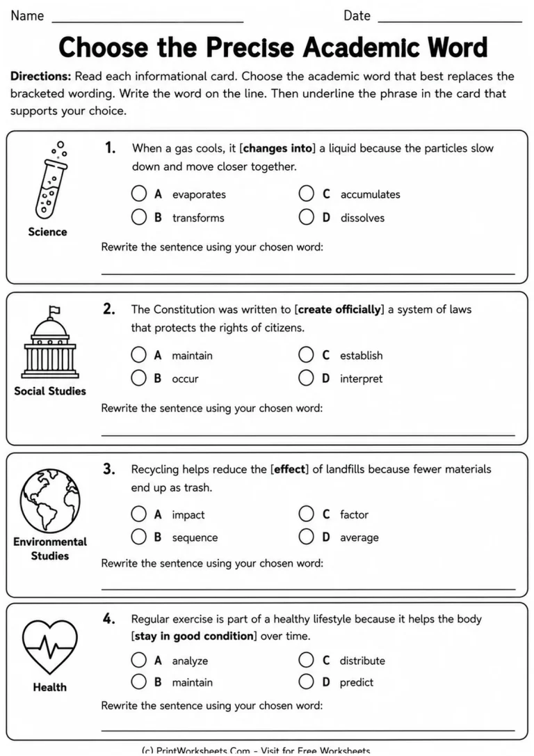 Choose the Precise Academic Word printable worksheet