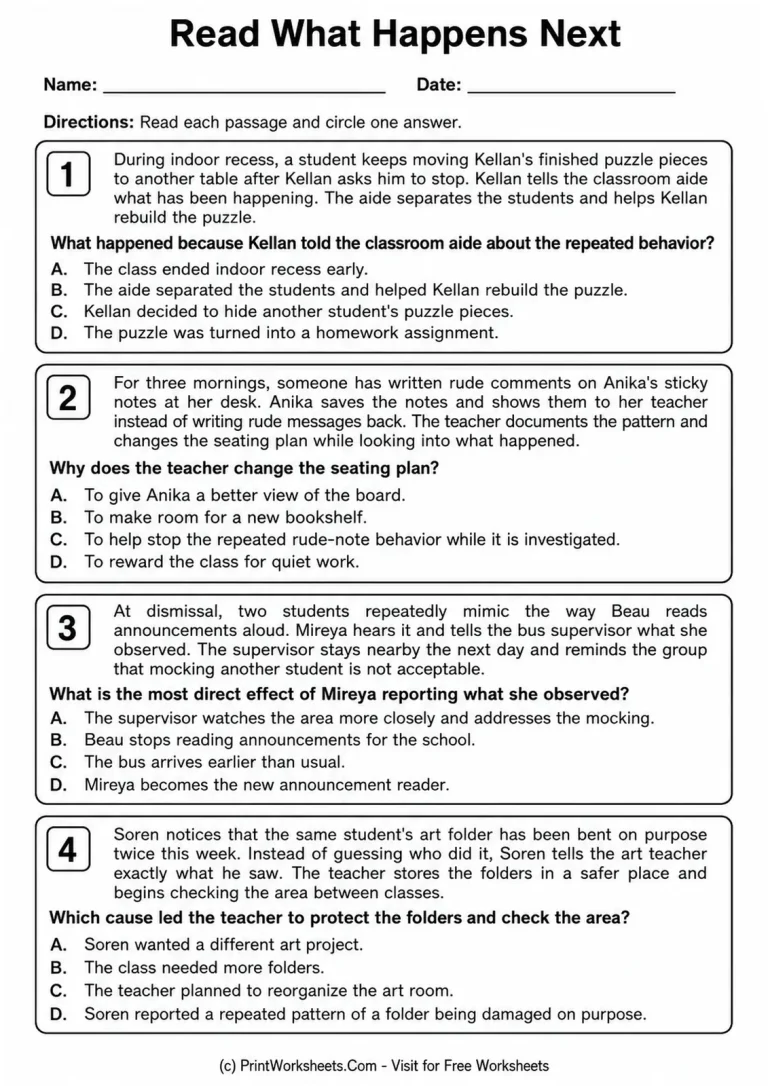 Read What Happens Next Read What Happens Next printable worksheet