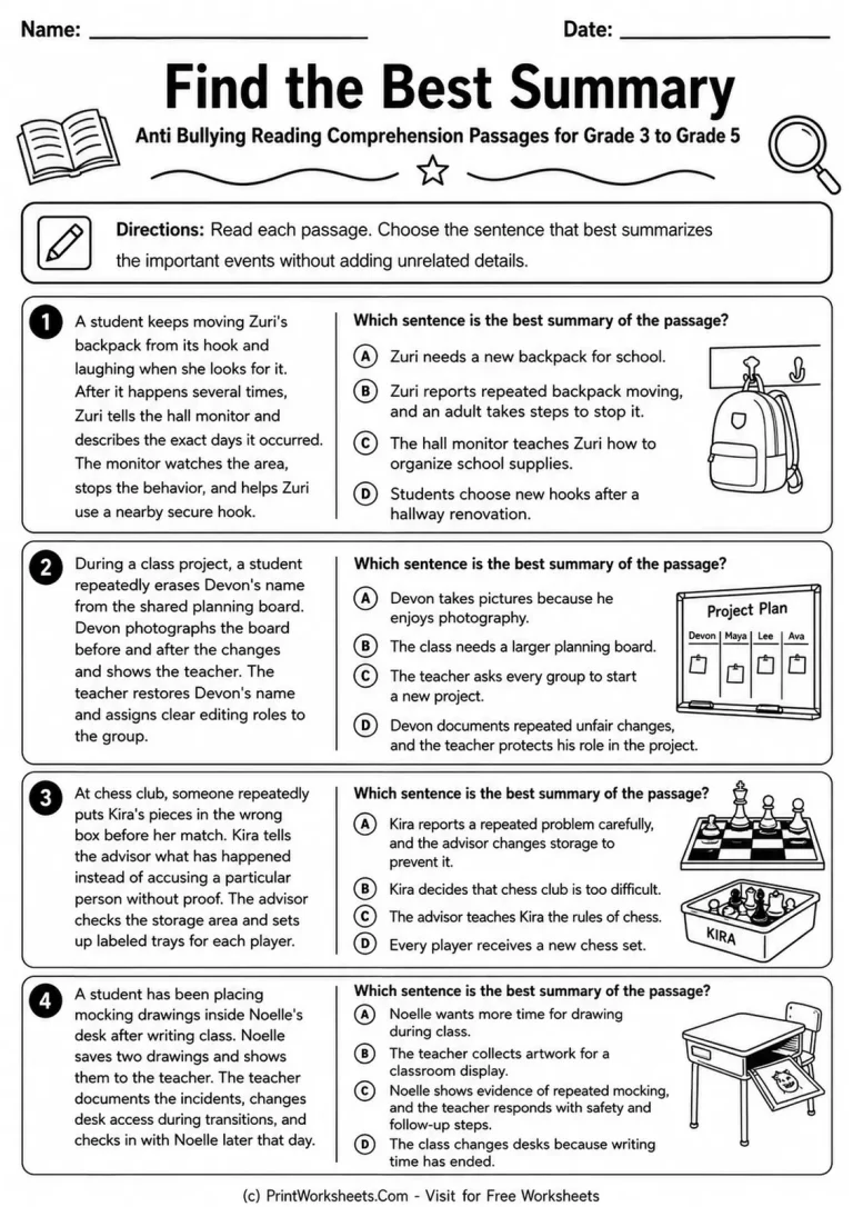 Find the Best Summary Find the Best Summary printable worksheet
