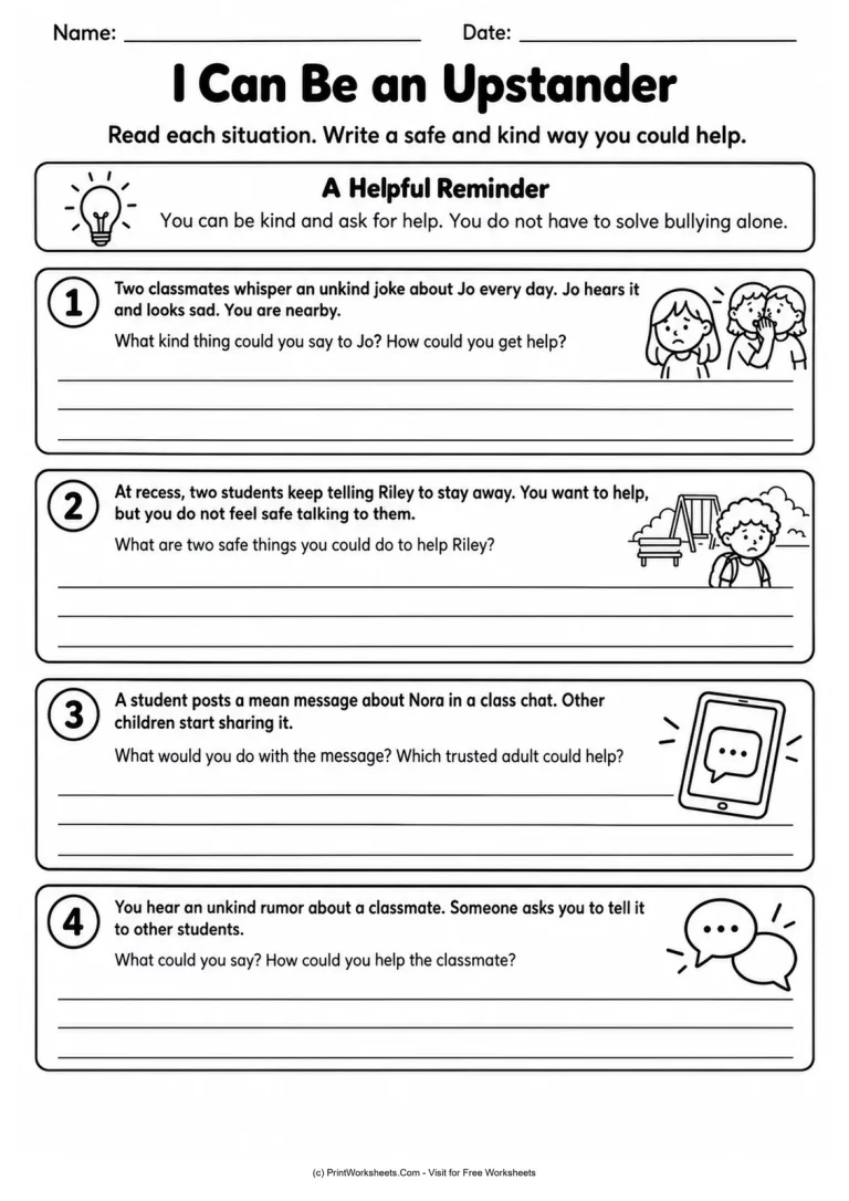 I Can Be an Upstander printable worksheet