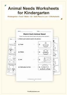 Life Science Worksheet - Basic Needs of Animals Worksheets for Kindergarten – Free Printable PDF | Free Printable