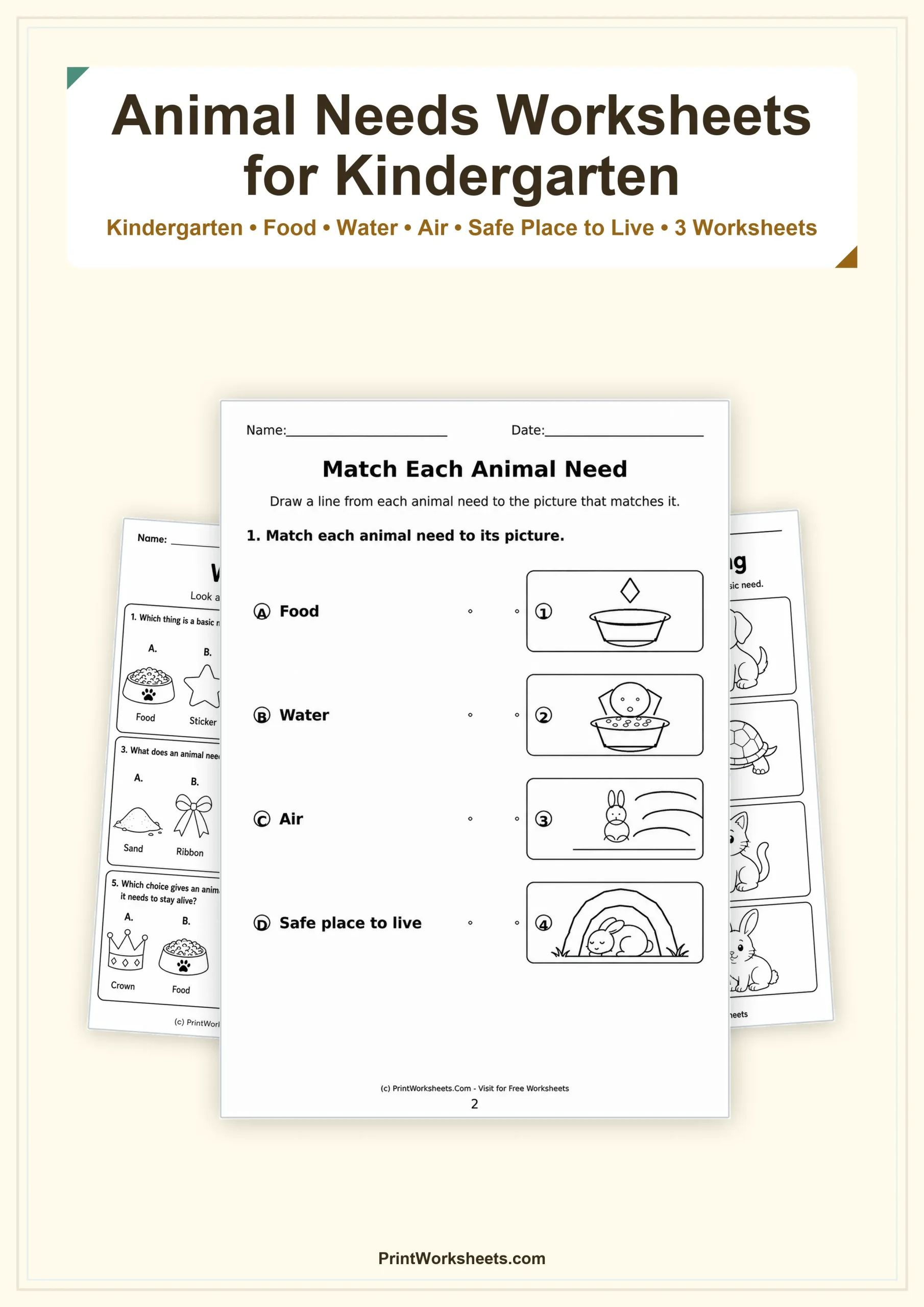 Basic Needs of Animals Worksheets for Kindergarten – Free Printable PDF - Free Printable Worksheet