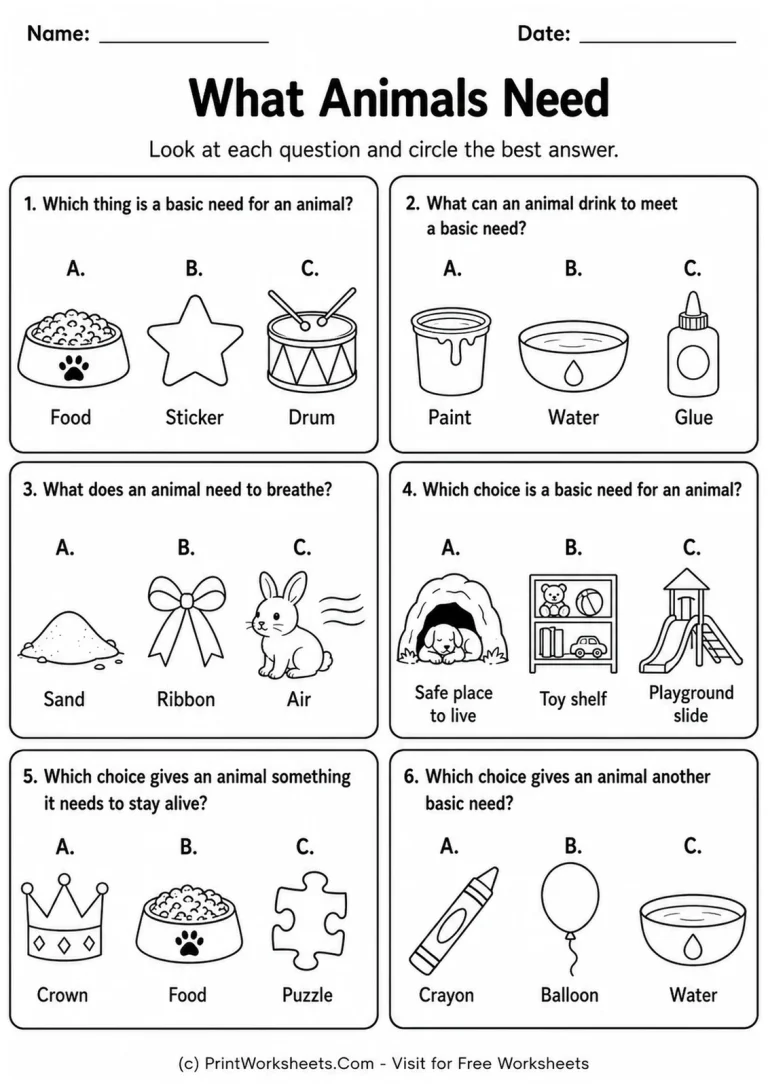 What Animals Need printable worksheet