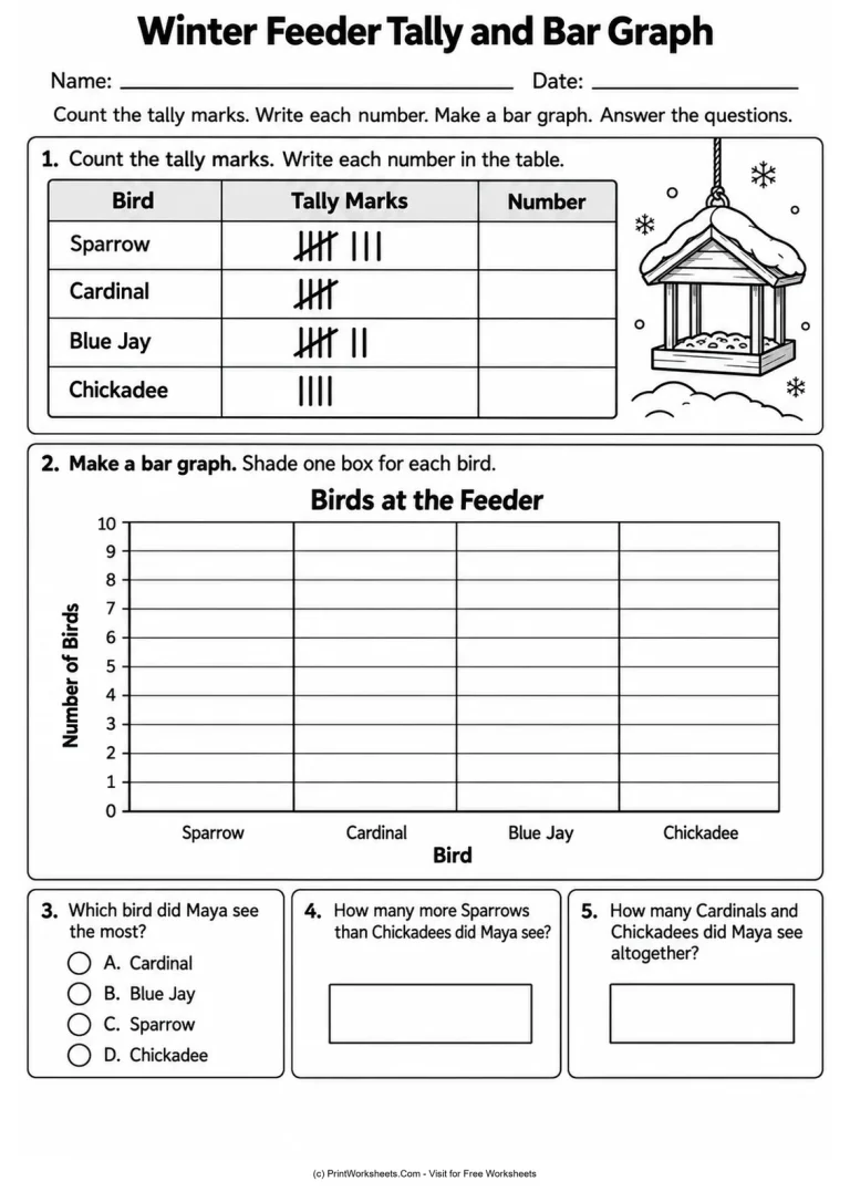 Winter Feeder Tally and Bar Graph Winter Feeder Tally and Bar Graph - Grades 1-3 bird graph worksheet