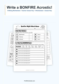 Writing Worksheets Worksheet - Bonfire Night Acrostic Poem Worksheets for 2nd & 3rd Grade | Free Printable