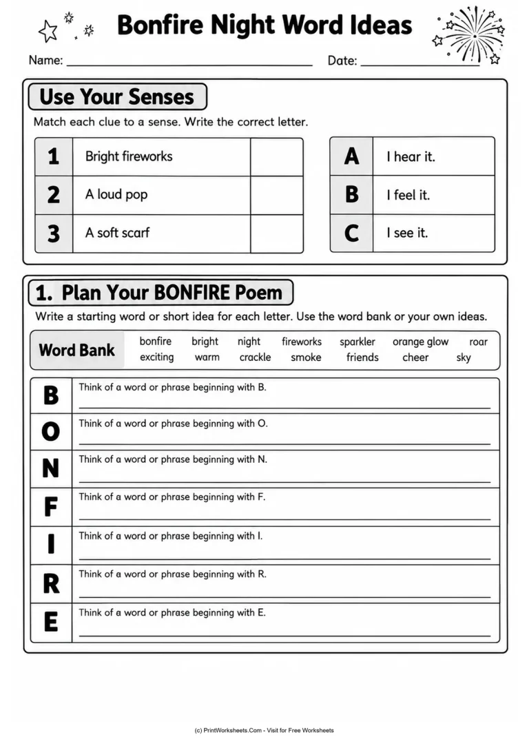 Bonfire Night Word Ideas Bonfire Night Word Ideas printable worksheet