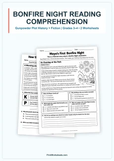 Holiday Worksheets Worksheet - Bonfire Night Reading Comprehension Worksheets – History & Fiction | Free Printable