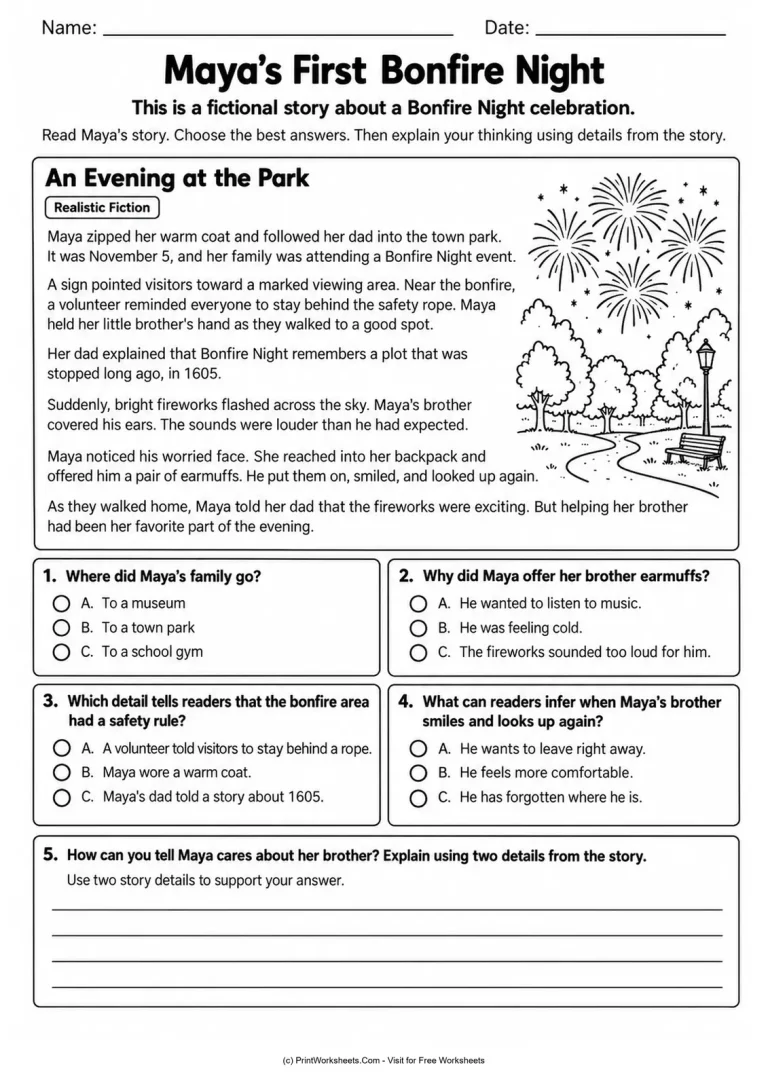 Maya’s First Bonfire Night Maya’s First Bonfire Night printable worksheet