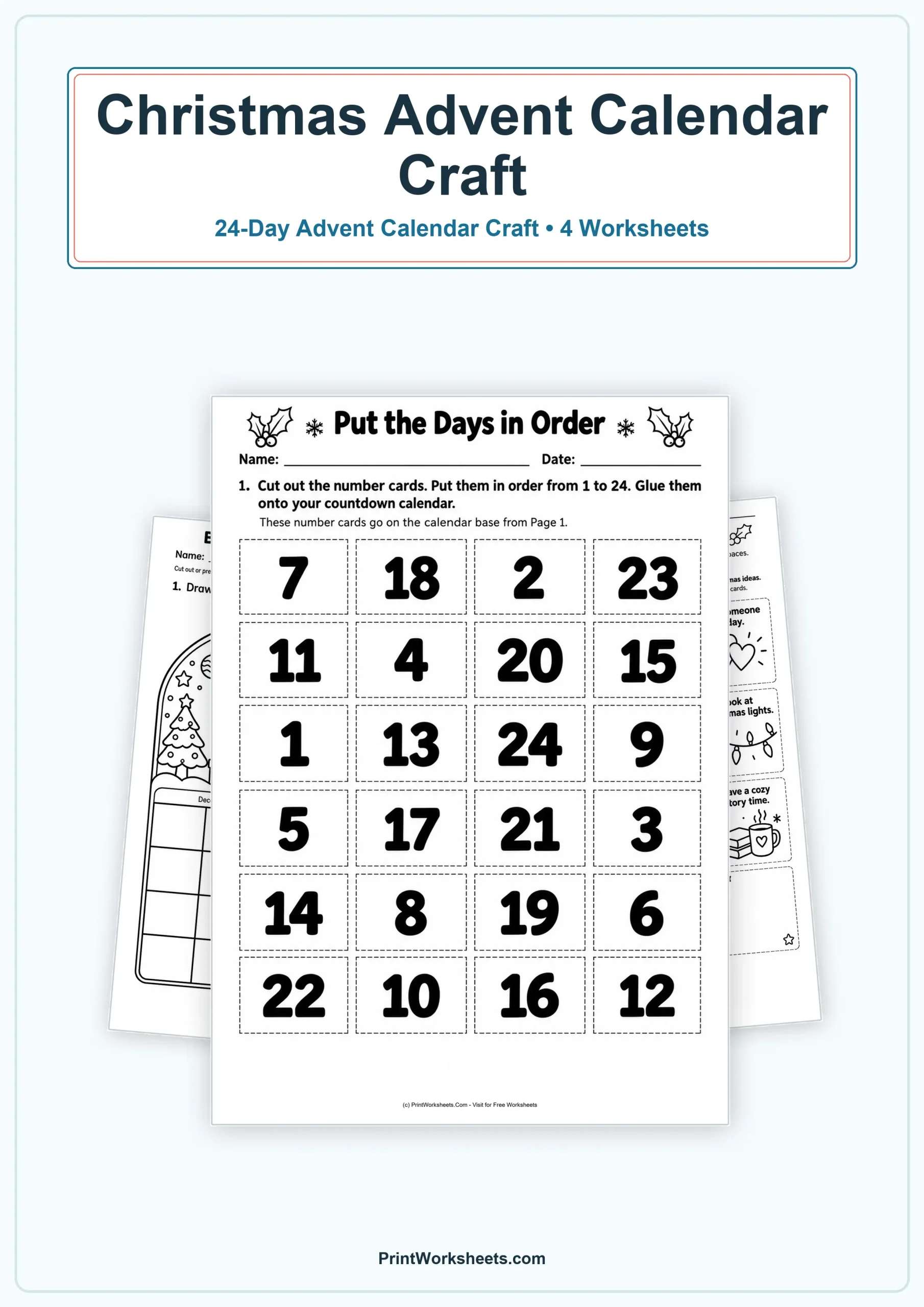Christmas Advent Calendar Craft – Free Printable Countdown Activity - Free Printable Worksheet