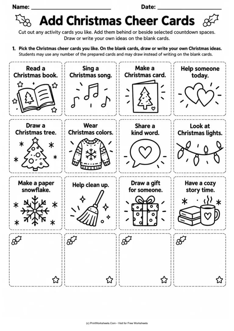 Add Christmas Cheer Cards Add Christmas Cheer Cards printable worksheet