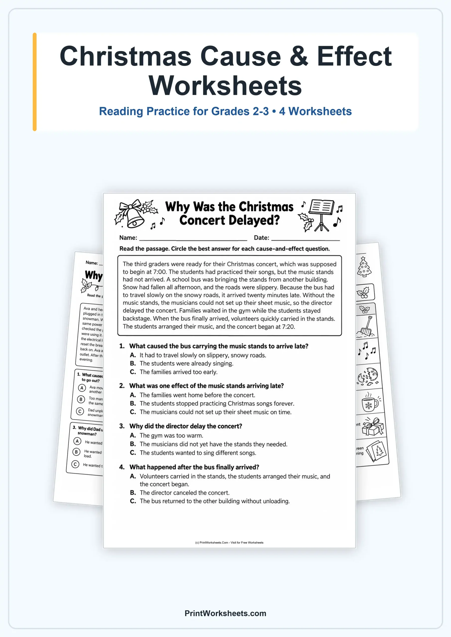 Christmas Cause and Effect Worksheets for Grades 2-3 – Free Printable PDF - Free Printable Worksheet
