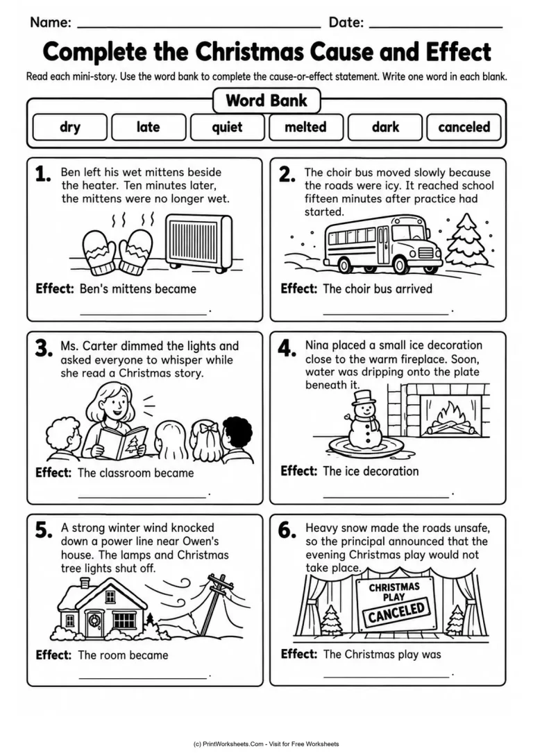 Complete the Christmas Cause and Effect Complete the Christmas Cause and Effect printable worksheet